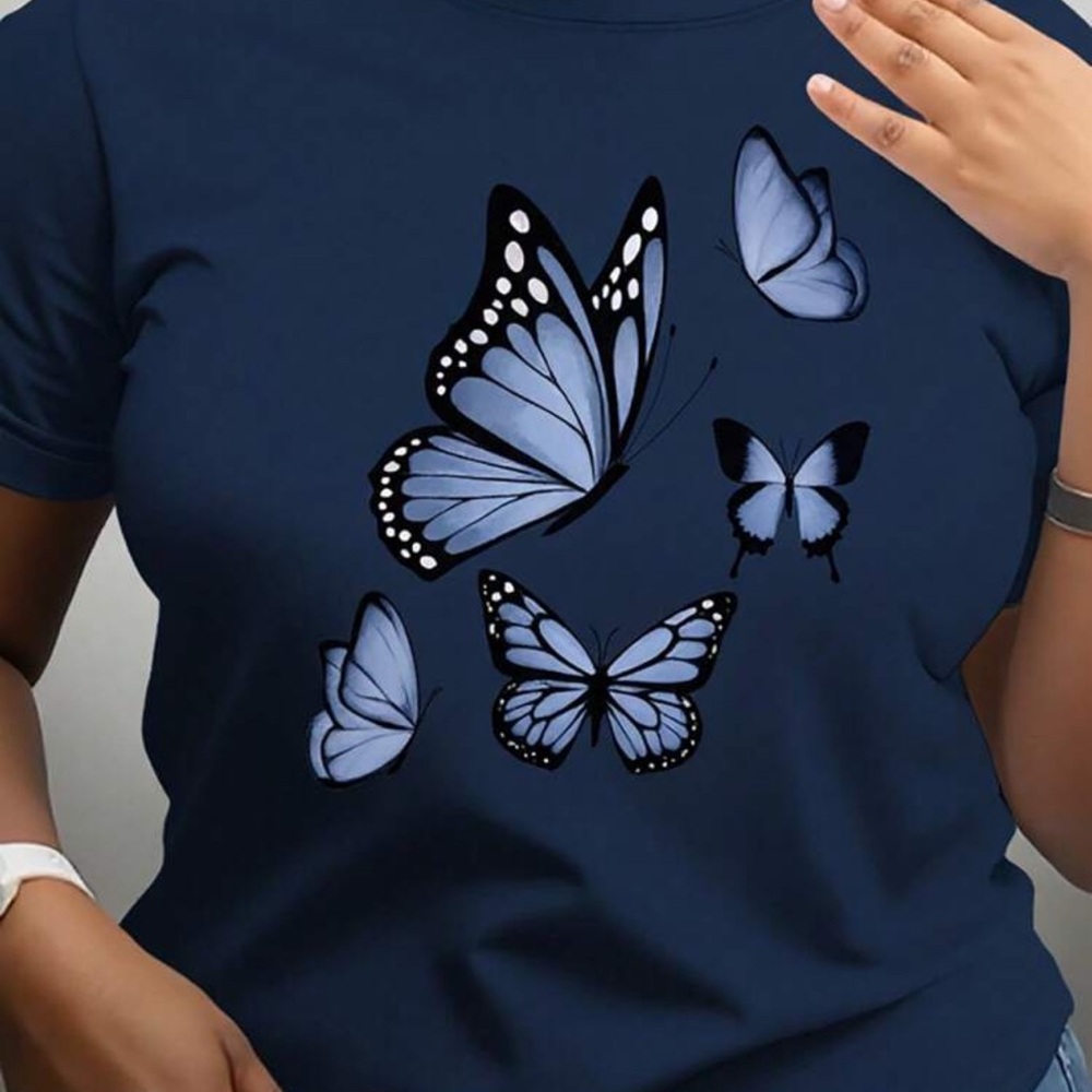 SHEIN Blue Graphic Fitted Short Sleeve Tee
